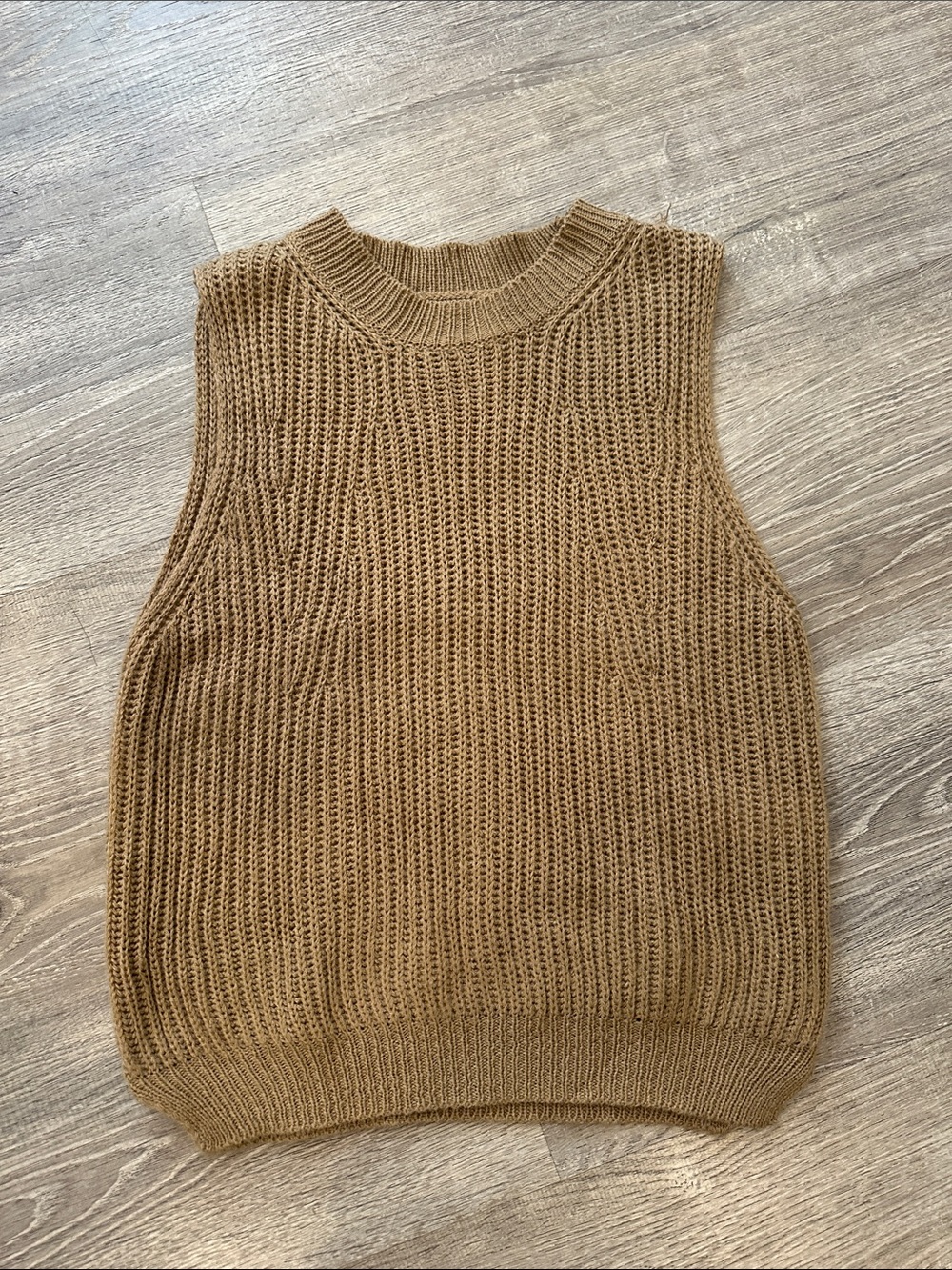 Sleeveless Knit Sweater Vest in Camel